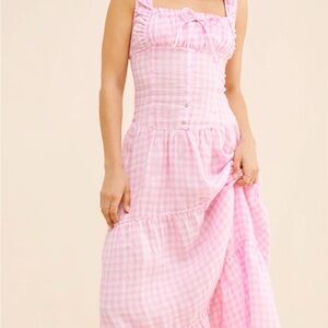 Frankie's Bikinis Pink Gingham Maxi Dress